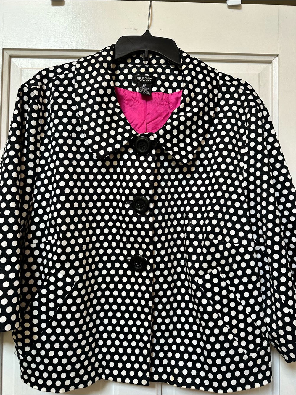 Spense Woman Polka Dot Women's Jacket with Pink Lining - 2X